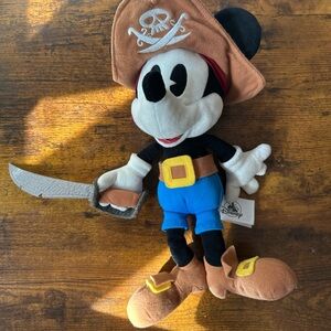 Disney Pirate Mickey Mouse Plush - Black, White, Blue, Brown, Tan